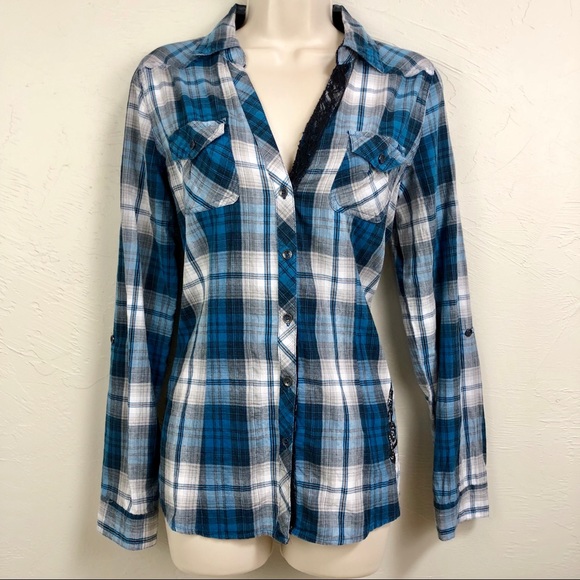 Maurices Tops - Maurices blue black plaid button down shirt med